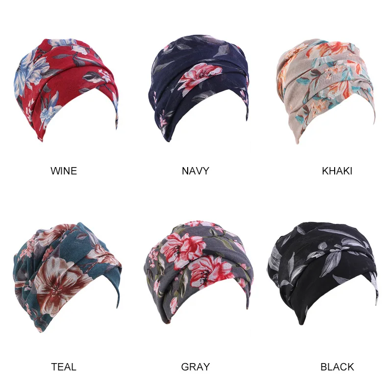 african attire for women Ladies Turban Bonnet Flower Print Bali Yarn Inner Hijab Caps African Twist Headwrap Women Scarf Hat Headwear Nightcap Headband african style clothing