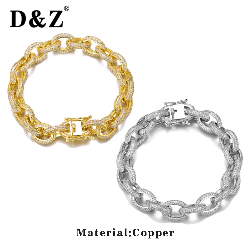 D&Z 12 мм микро проложили циркон спиральные круги браслет цепочка для мужчин хип-хоп Iced Out ручная скрученная Pulsera Hombre