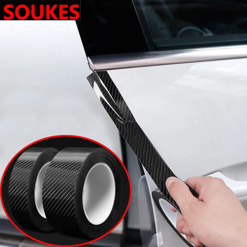 Карбоновая Автомобильная наклейка на порог кузова водонепроницаемая пленка для