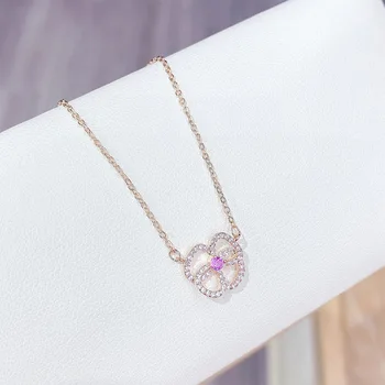 

2020 new micro-inlaid zircon peach heart necklace female four-leaf clover zircon clavicle chain fashion all-match jewelry