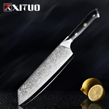 

XITUO 7CR17 Stainless Steel Imitation Damascus Laser Pattern refined blade Kitchen Chef Knife lightweight Cutter Tool