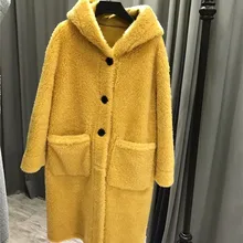 Новинка, шерстяное пальто с натуральным мехом для женщин, зимняя одежда, куртки из меха ягненка, пальто, женское длинное пальто с капюшоном