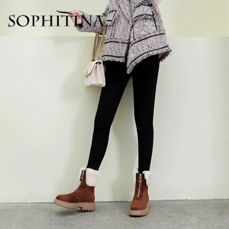 SOPHITINA/женские шерстяные ботинки из высококачественной натуральной кожи; Удобная Новая модная обувь с круглым носком; теплые ботинки ручной работы; PO334