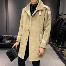 Зимняя новая Толстая ветровка мужская теплая Модная однотонная Повседневная Длинная Куртка с отворотом Мужская Уличная свободная плюшевая куртка мужская