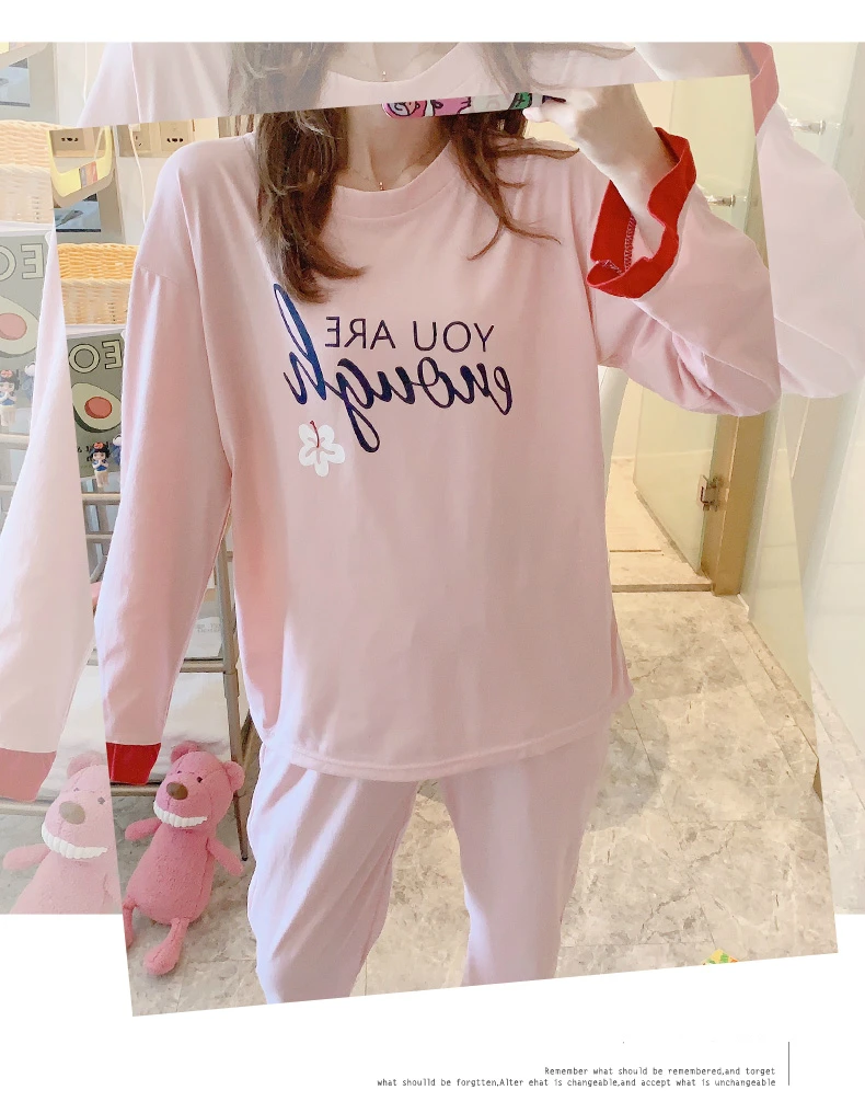 Новинка 2019, женские пижамные комплекты, осенняя Милая одежда для сна с длинным рукавом и мультяшным принтом, пижамы для девочек, ночная