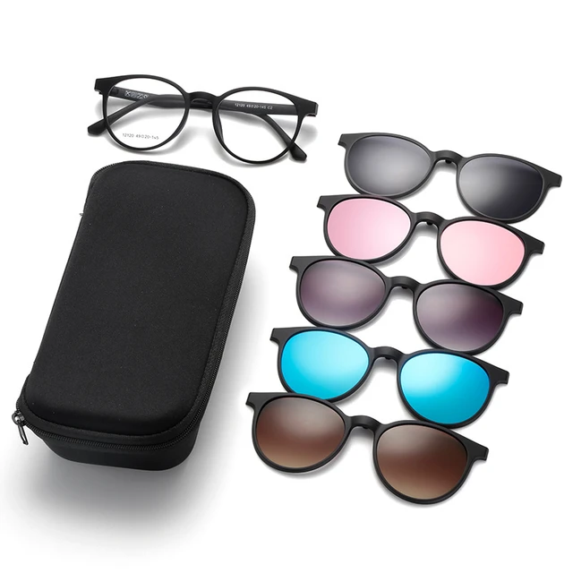Men's And Women's Retro Round Glasses Frame Magnetic Set Optical Glasses Frame A Variety Of Polarized Clip Myopia Glasses 12120 B