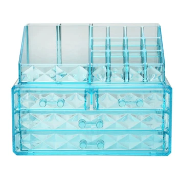 

1Pc Transparent Makeup Jewelry Acrylic Storage Box Make Up Cosmetic Organizer Storage Drawers Lipstick Gloss Holder Blue