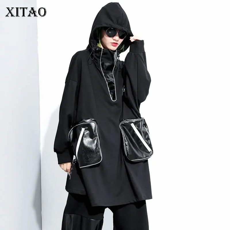 XITAO Patchwork Print Pattern Irregular Hoodie