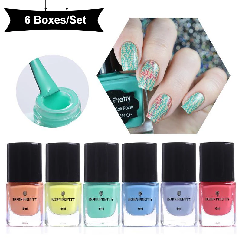 

BORN PRETTY Stamping Polish Set Black White Silver Red Purple Blue Nail Art Varnish Printing Polish Stamping Kit 15ml 6ml