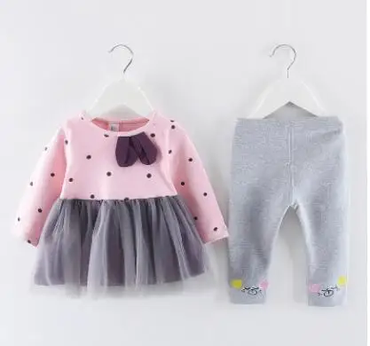 Детская одежда на весну-осень Стильные комплекты из двух предметов с длинными рукавами для маленьких девочек - Цвет: Розовый
