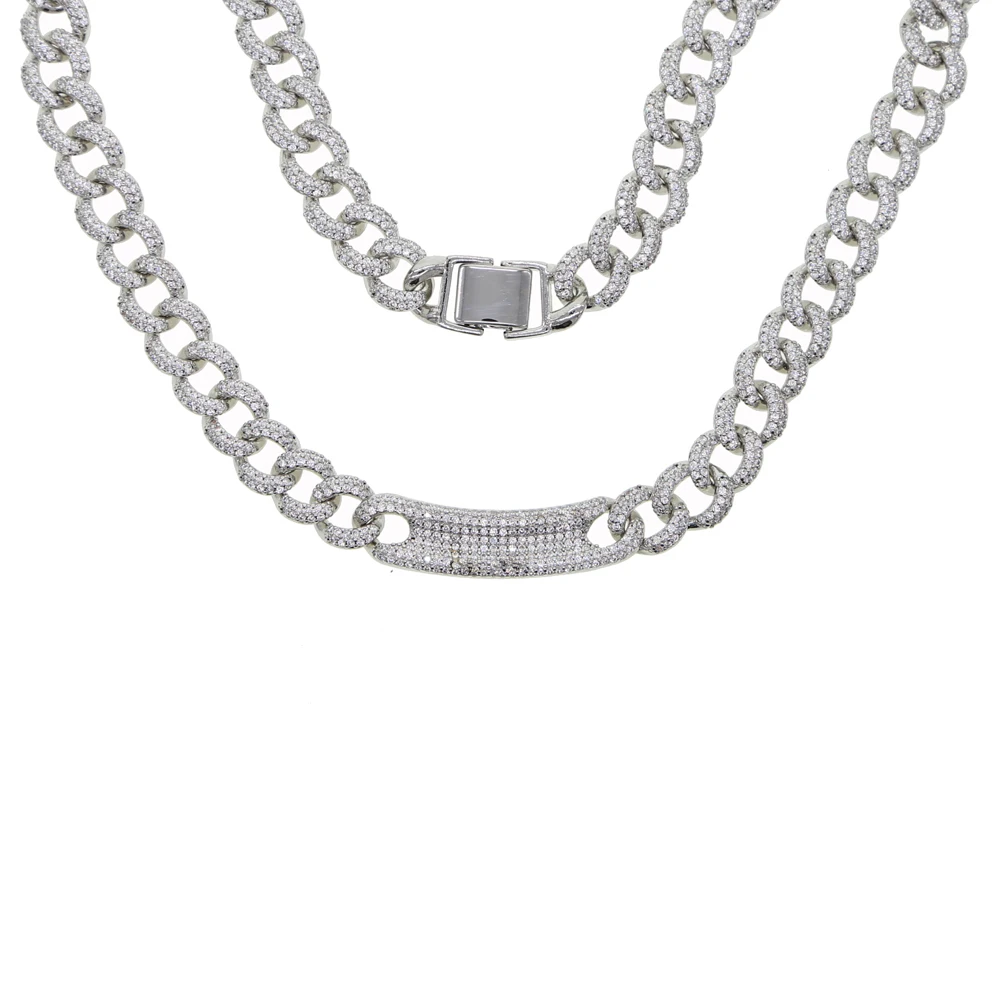 Платиновое покрытие Iced out bling 5A кубический цирконий cz кубинская цепочка в стиле хип-хоп шикарное женское колье 1" 16" золото серебро - Окраска металла: Платиновое покрытие