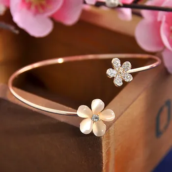 

Women Girl Fashion Flower Opal Crystal Bracets Gold Color Cuff Hot Sale Bracelet Bangle Charm Jewelry Gift Fashion Jewelry