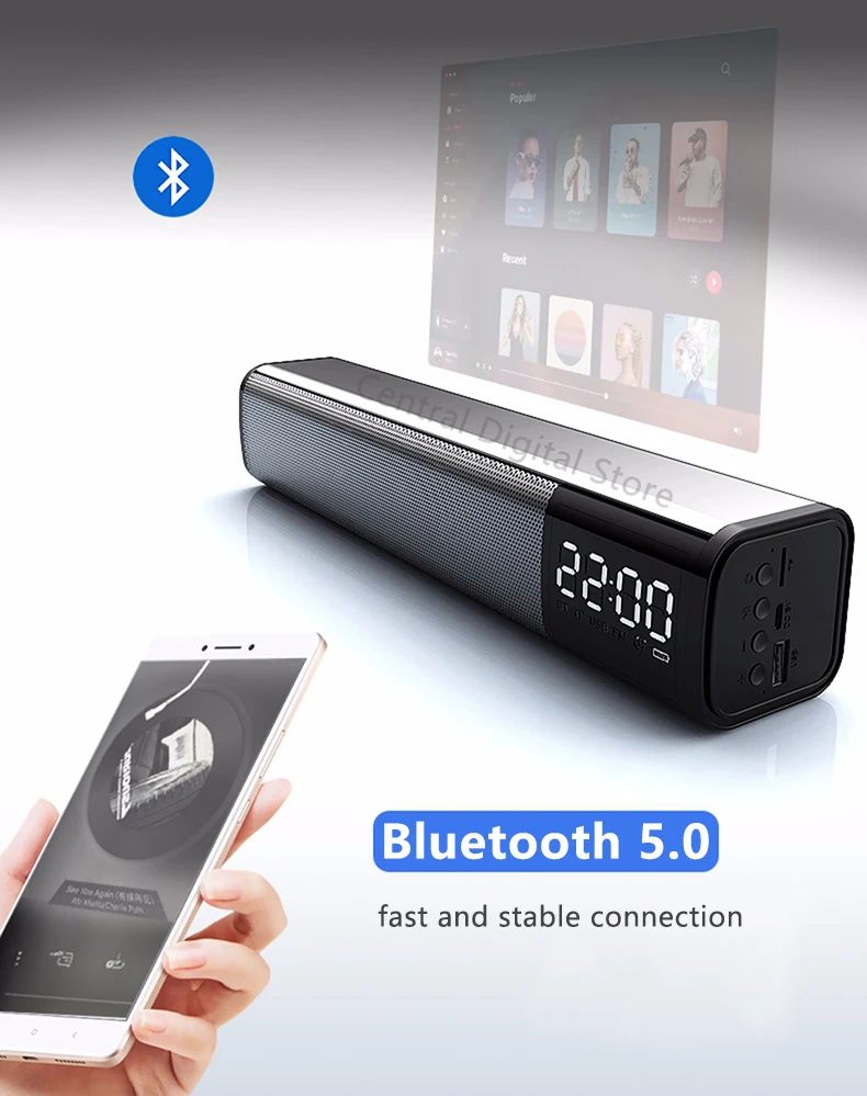 Стерео беспроводной Bluetooth Саундбар динамик 10 Вт портативный небольшой настольный светодиодный экран Будильник HiFi Бас Сабвуфер громкий динамик