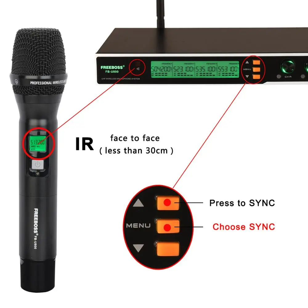 Freeboss FB U800 UHF 4*200 Регулируемая частота металлический Ручной ЖК экран умный вариант