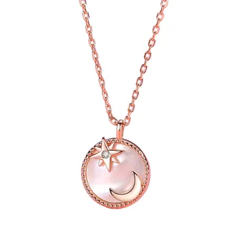 

Light Luxury Niche 925 Sterling Silver Star and Moon Necklace Female Simple Net Red Fritillary Clavicle Chain Gift