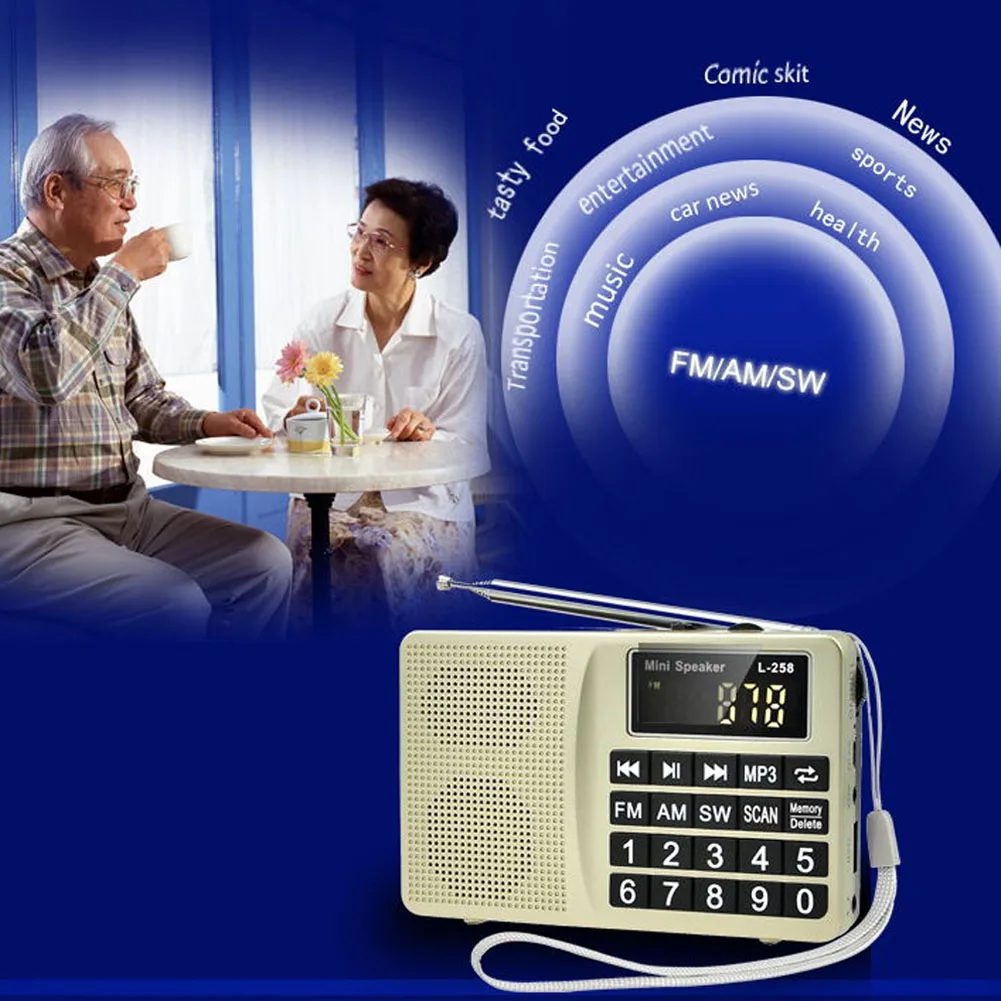 Простой в эксплуатации многополосный бас SW FM AM usb зарядка вставка карта динамик мини цифровой дисплей портативный подарок MP3 большая кнопка радио