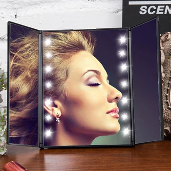 

Portable Three Folding Table LED Lamp Luminous Makeup Mirror Cosmetic Adjustable Tabletop Countertop 16 LED lights sensor
