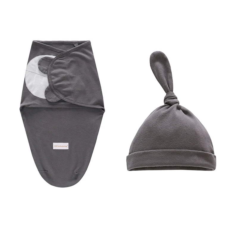 grey L Комплект из 2 предметов, пеленка для новорожденных+ шапочка, хлопковое детское одеяло, постельные принадлежности, милый спальный мешок для младенцев 0-6 месяцев - Цвет: grey L