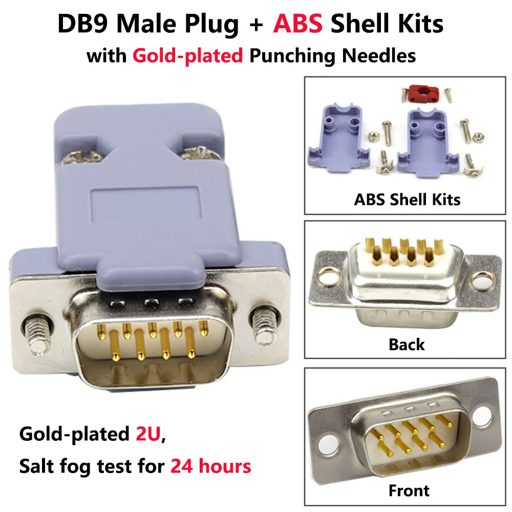 DB9 Male Plug ABS Shell Kit with Gold-plated Punching Needles RS232 9 Pin Serial Port Connector RS485 RS422 COM D-SUB9 Adapters