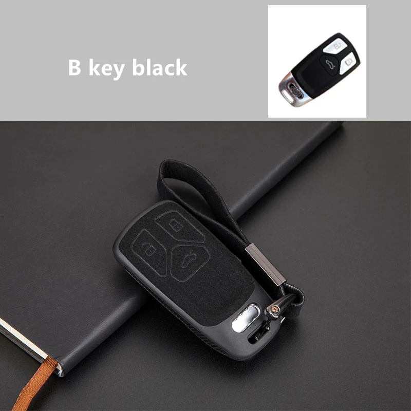 B key black Ткань замши автомобиля кожаный брелок чехол держатель для Audi Q3 Q5 Q8 Q7 Sline C5 C8 A4 B6 B7 B8 B9 TT 80 S6 A1A4 B8 A5 A6 A7 A8 D5 TT 8P 8L - Название цвета: B key black