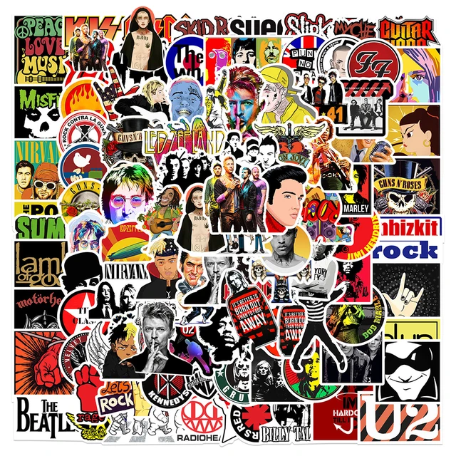 100pcs Rock Band Stickers Classic Rock Music Stickers Waterproof Guitar Stickers for Water Bottles, Rock Roll Punk Vintage Stickers for Laptop