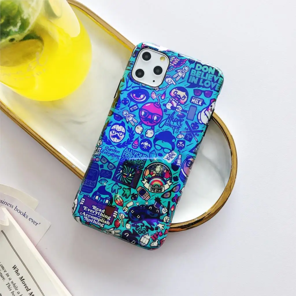 

colorful fashion design brand europe Phone Case for Iphone 11 Pro Max 8 7 Plus Xr X Xs Max tpu Blue light back cover