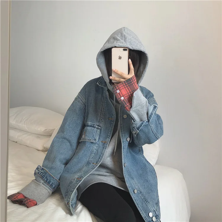 

2019 Early Autumn/Good Wear Good Type! Handsome Retro American-Style Raw Cattle Loose-Fit Jeans Coat Fashion Jacket Women's