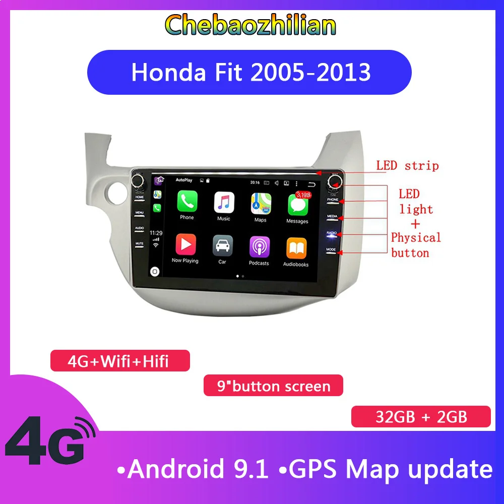 4G LTE 9 дюймовый кнопочный экран Android 1 для Honda Fit Jazz 2005-2013 DVD мультимедийный плеер