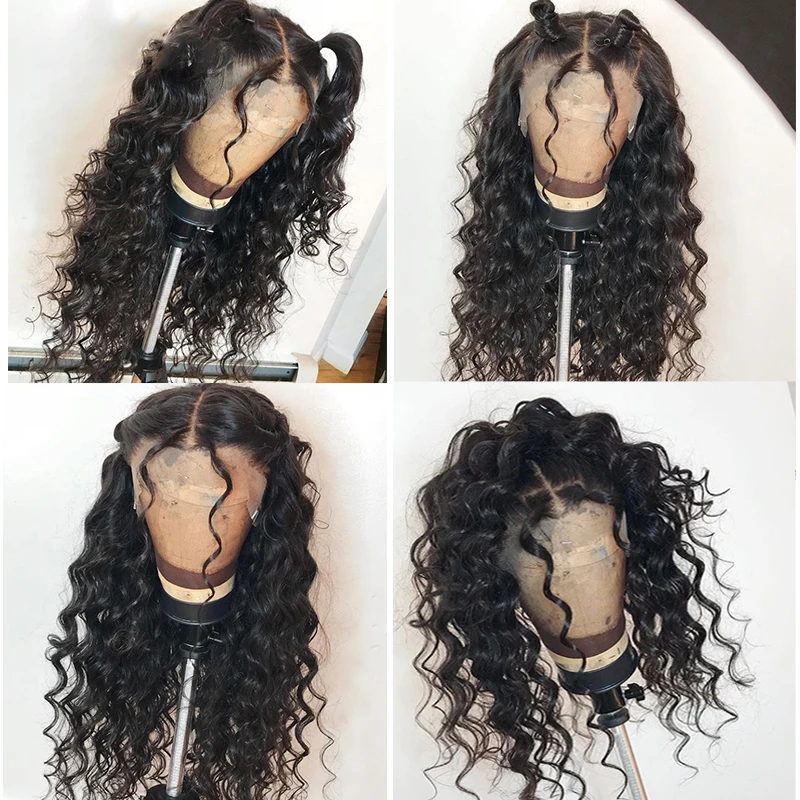 Свободные волны полный шнурок человеческих волос парики для женщин 250 плотность бразильский прозрачный кружевной парик предварительно выщипанный Glueless черный Dolago парик