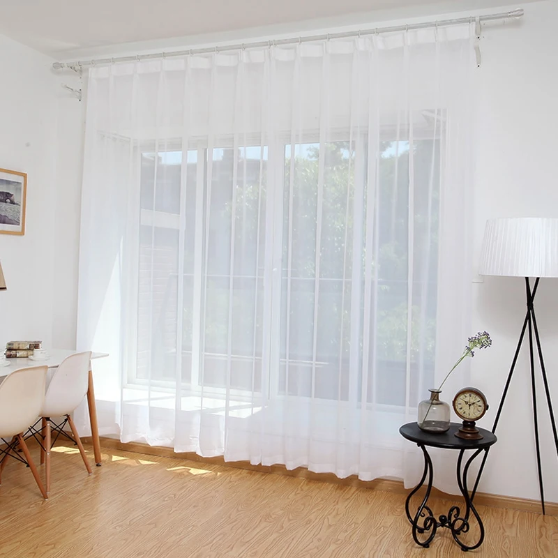 Lber 2Pcs Super Soft Grande Sensibilità Della Mano Bianco Tulle Tende Per Il Salone Della Decorazione Moderna Velo Di Chiffon Solido Puro Voile