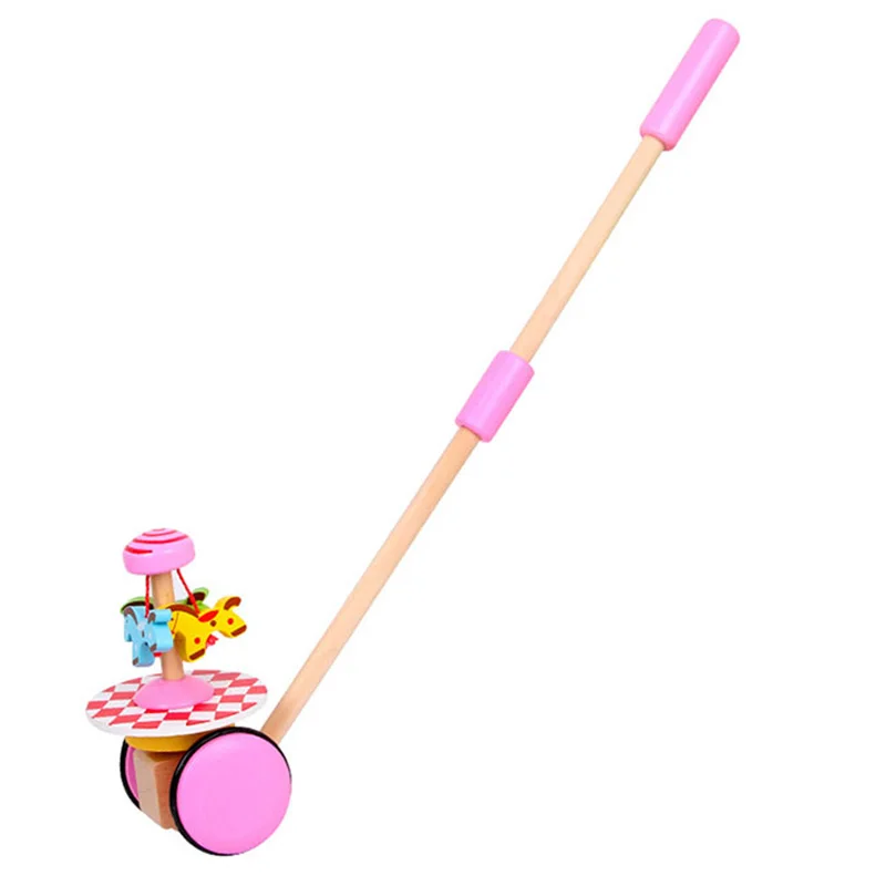 Pink Детские деревянные игрушки, ходунки, детские первые шаги, автомобиль, тележка для малышей, одиночная коляска, Мультяшные животные, толкающая машинка, игрушка - Цвет: Pink