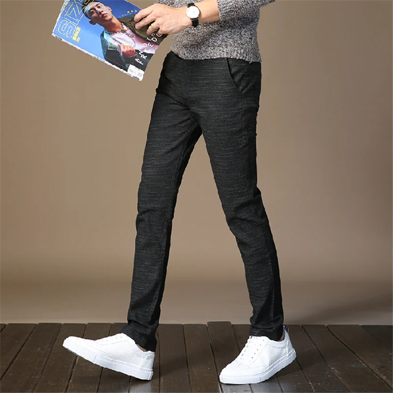 Весенние мужские повседневные джинсы, Мужские штаны с эластичной талией, повседневные хлопковые Узкие синие брюки, мужские Стрейчевые прямые брюки, плюс размер 40