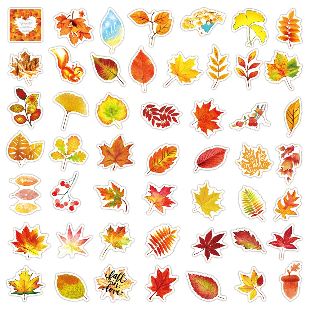 10/30/50PCS Autumn Leaves Maple Leaf Fall Graffiti Sticker Laptop Water Cup Waterproof Luggage Sticker Wholesale