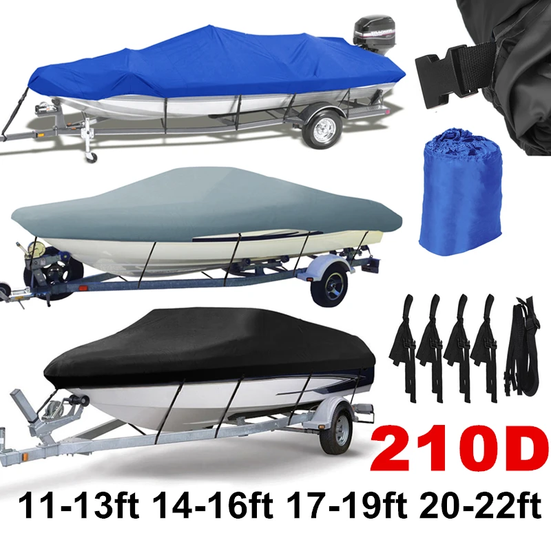 Najtaniej 14 22ft trailable 210D osłona łodzi wodoodporna szara ryb ski v hull Sunproof UV Protector łódź motorowa łódź cumowanie pokrywa D45