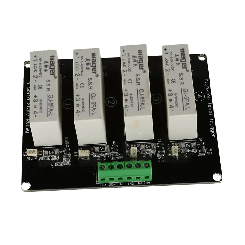 

Hot New 4 Channel SSR Solid State Relay High-low Trigger 5A 3-32V For Arduino UNO R3