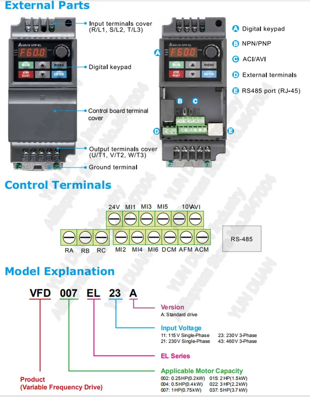 220V 2.2KW 3hp Delta 1PH 2200W 230v AC VFD-EL VFD022EL23A инвертор с векторным управлением драйвер VFD EMC фильтр modbus для насоса с ЧПУ