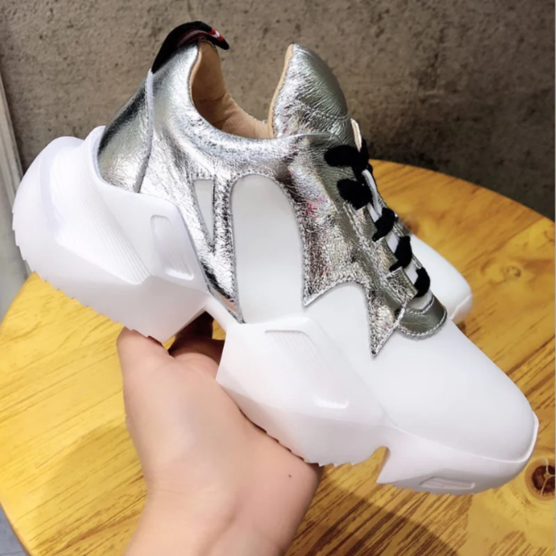 

Ins Hot Luxury Shoes Women Casual Sneakers Spring Autumn Mixed Color Genuine Leather Ladies' White Flats