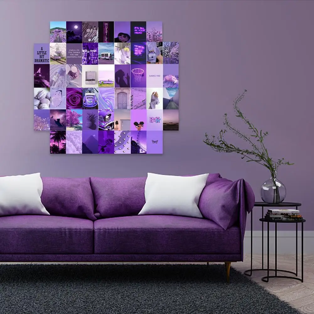 Aesthetic Pictures for Bedroom Decor Room Art Decoration Postcards Sets Longwu 50 Pcs Wall Aesthetic Photo Collage Variety Set-Violet 