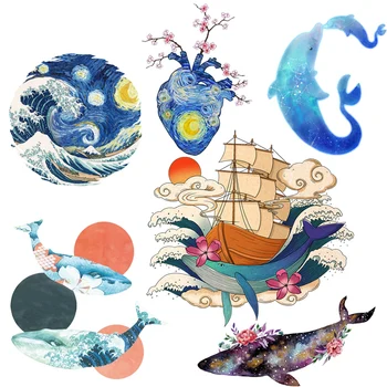 

Floating Life Thermo Stickers Art Paint Patches Iron On Transfer Van Gogh Applique T-shirt Women Summer Decro Flowers Patches