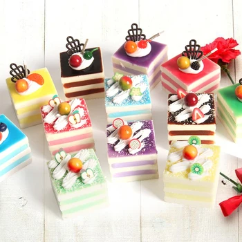 

6pcs Simulation Square Cream Fruit Cake Artificial Lifelike Fake Small Cake Model Food Cake Kitchen Photography Props Decoration