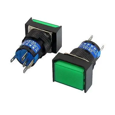 

DC24V Lamp 1NO 1NC Momentary Green Cap Rectangular Push Button Switch 2Pcs