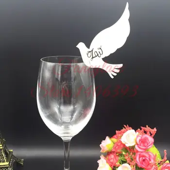 

50pcs Peace Dove Love Birds Wine Glass Name Markers Place Cards Wedding Table Number Cards Valentine's Day Party Decorations
