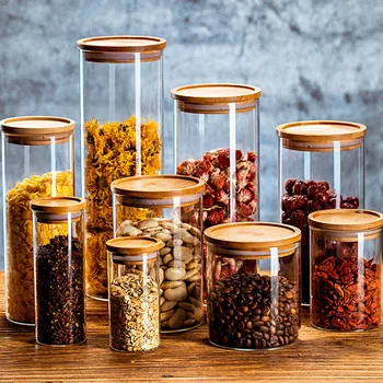 

2 Pcs Food Storage Box Transparent Glass Wooden Sealed Lid Tank Kitchen Glass Jars Sealed Cans With Cover High Capacity 860ML