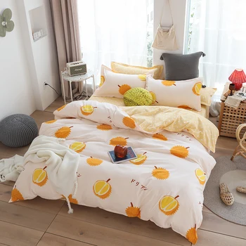 

Durian fruit Bedding Sets Duvet Cover Pillowcase Flat Bed Sheet bed linen King Queen Double Full 4pcs,Single
