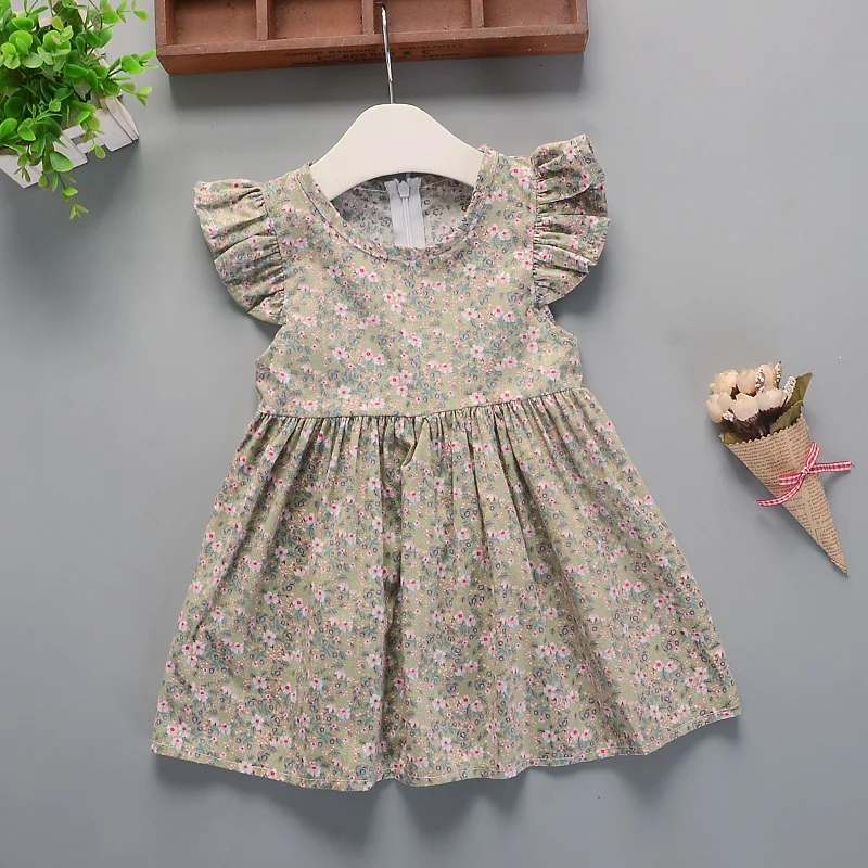 Girls Summer New Dress Flower Floral Pattern Baby Cotton Girl Dress Princess
