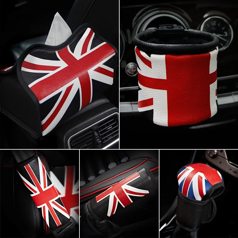 

Car Gear Cover Handbrake Cover British style US Flag Leather Gear Cover Car Accessories Tissue cover
