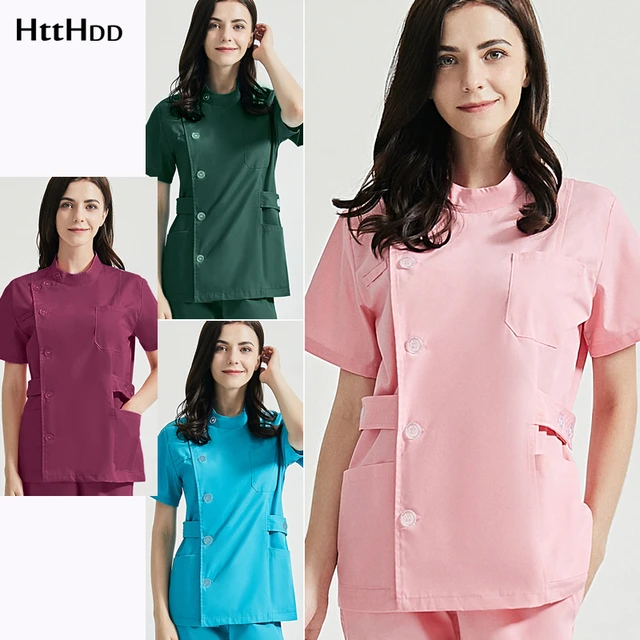 Medical Clinical Uniforms Woman Beauty Scrubs Uniform Fashion Ladies Slim  Design Shirt Tops Short Sleeve Breathable