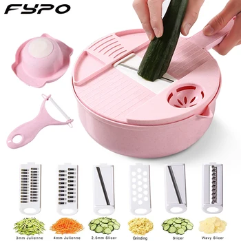 

Fypo Multi-functional Vegetable Slicer Kitchen Cutter Vegetable Fruits Tools with 6 Blades Egg Divider Drainer Salad Maker