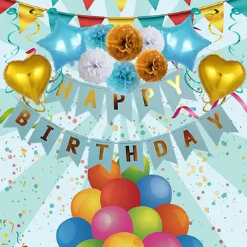 

A Set Balloons Kit Happy Birthday Letter Banner Pull Flag Star Heart Shape Confetti Balloon Birthday New Year Party Home Decor