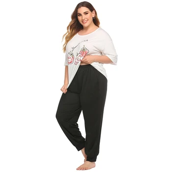 

Women Polyester Autumn Pajamas Printed Casual Soft Homewear Loose Ladies Short And Pants Sleepwear Plus Size 4XL Home Clothes